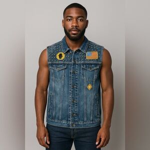 VTG Kill City Denim Studded Trucker/Bike Vest Punk Skull Hippie Adult Medium
